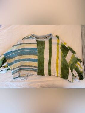 Free People Striped Cropped Top in Green, Blue & Yellow